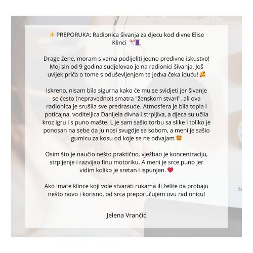 recenzije tečajeva šivanja Elise 11